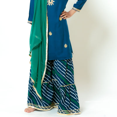 Ritvi - Girls Blue Kurti with Leheriya Sharara