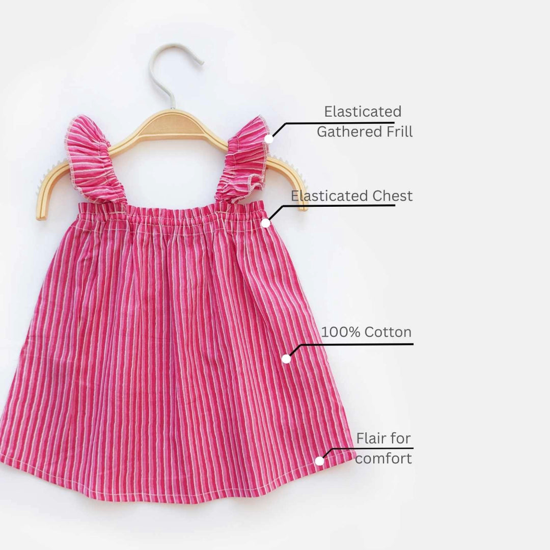 Saira - Baby Girl Pure Cotton Pink Striped Short Sleeve Jhabla