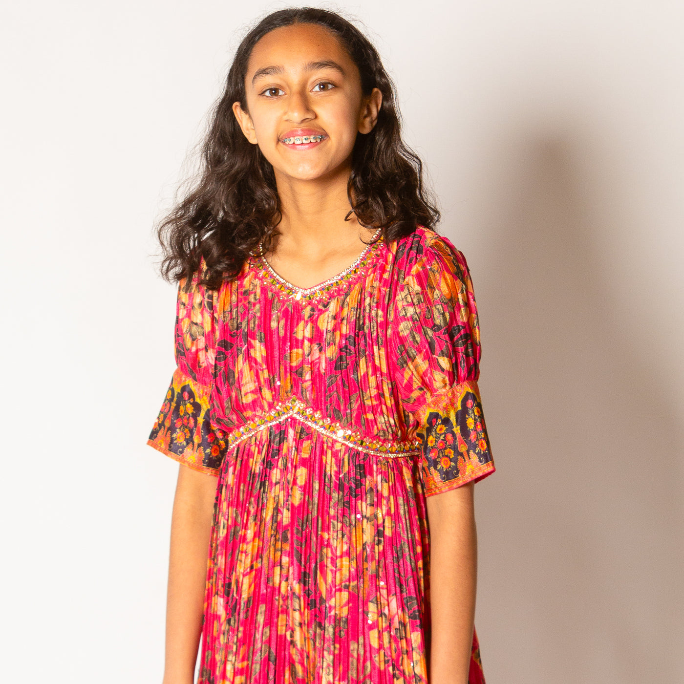 Sania - Rani Art Silk Printed Girls Gown