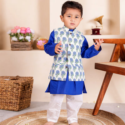 Sibling Set - Blue Floral Kurta Pajama & Anarkali Kurti Set