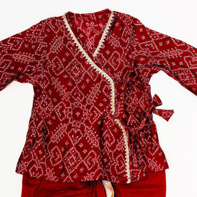 Shivansh - Baby Boy Maroon Bandhani Print Dhoti Suit