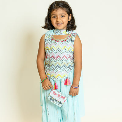 Sitara - Girls Embroidered Palazzo Suit in Sky Blue