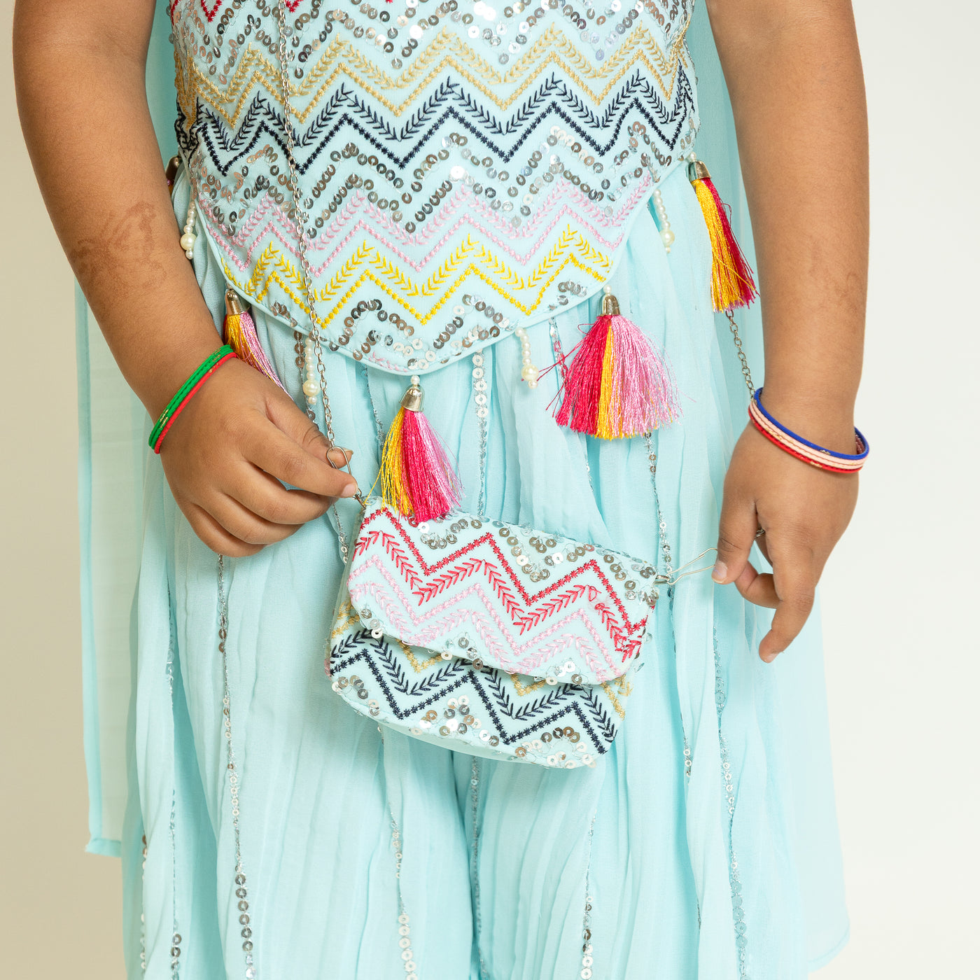 Sitara - Girls Embroidered Palazzo Suit in Sky Blue