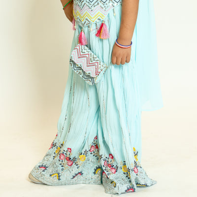 Sitara - Girls Embroidered Palazzo Suit in Sky Blue
