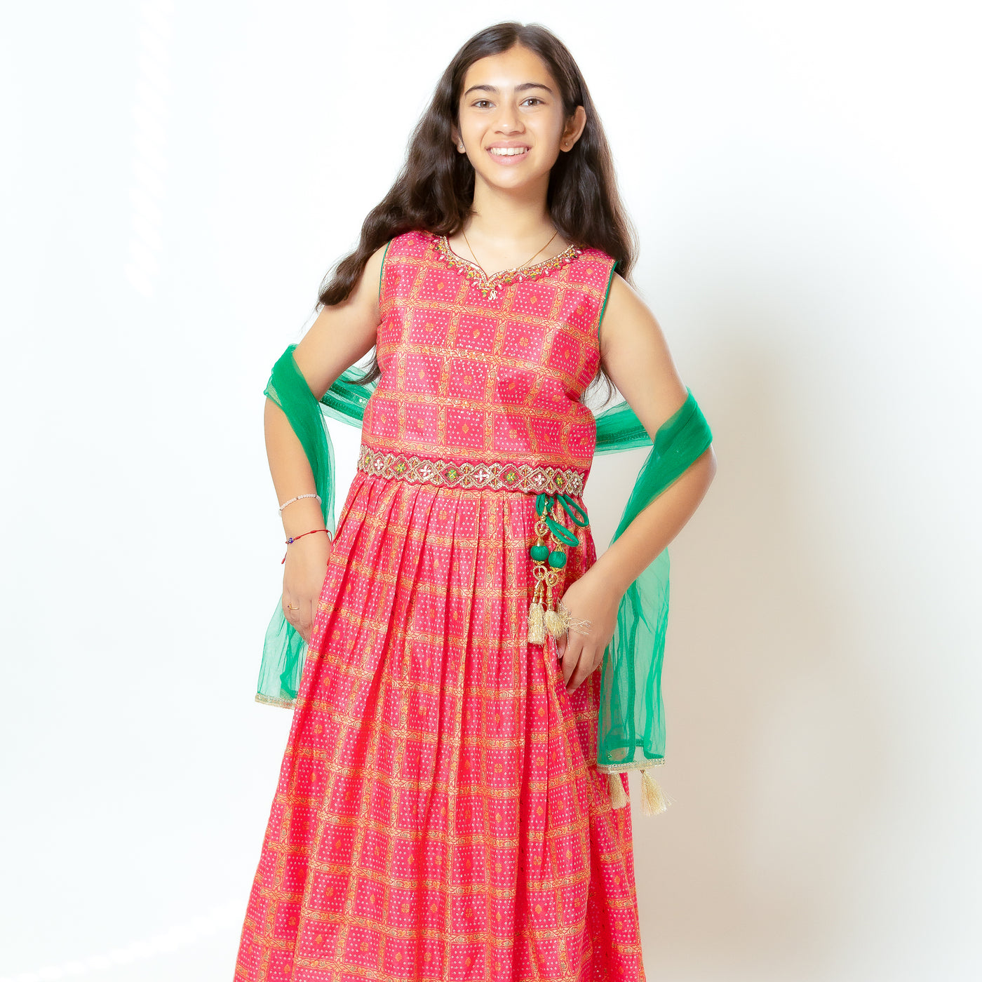 Sohini - Girls Rani Pink Bandhani Print Lehenga Choli