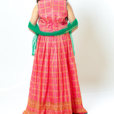 Sohini - Girls Rani Pink Bandhani Print Lehenga Choli