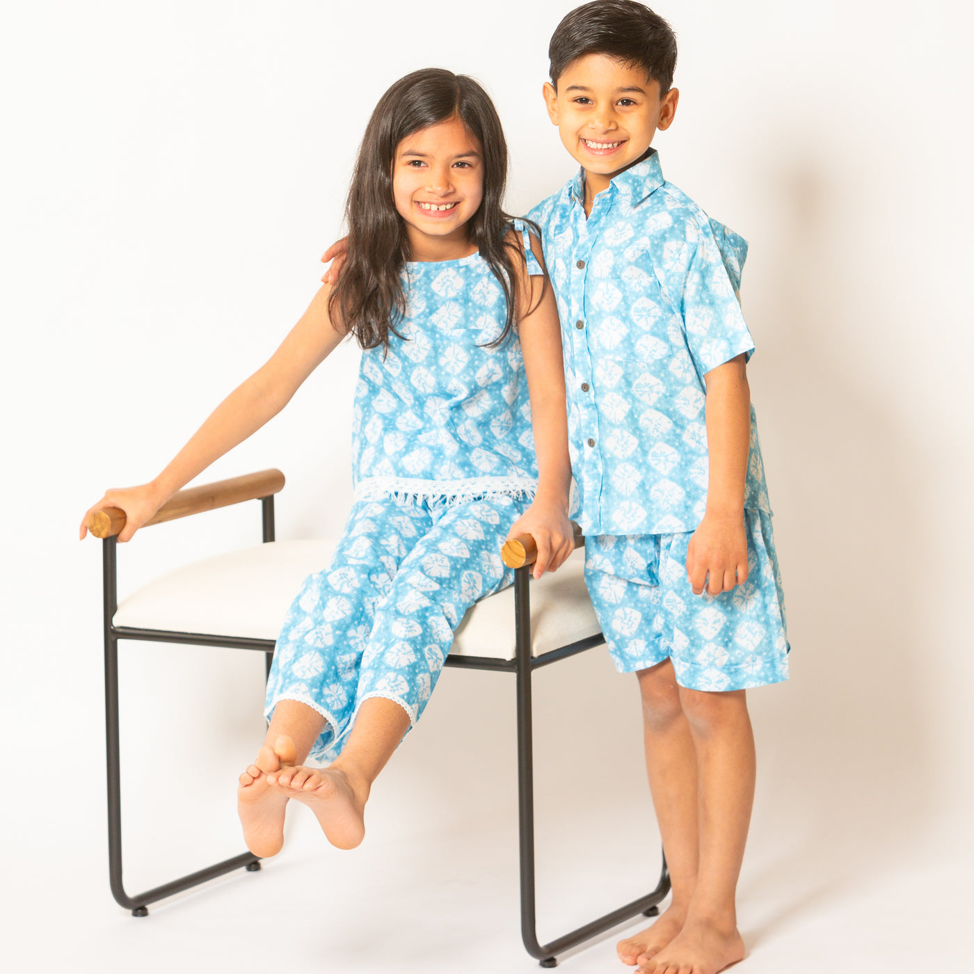 Light Blue Spring Co-Ord Set for Siblings