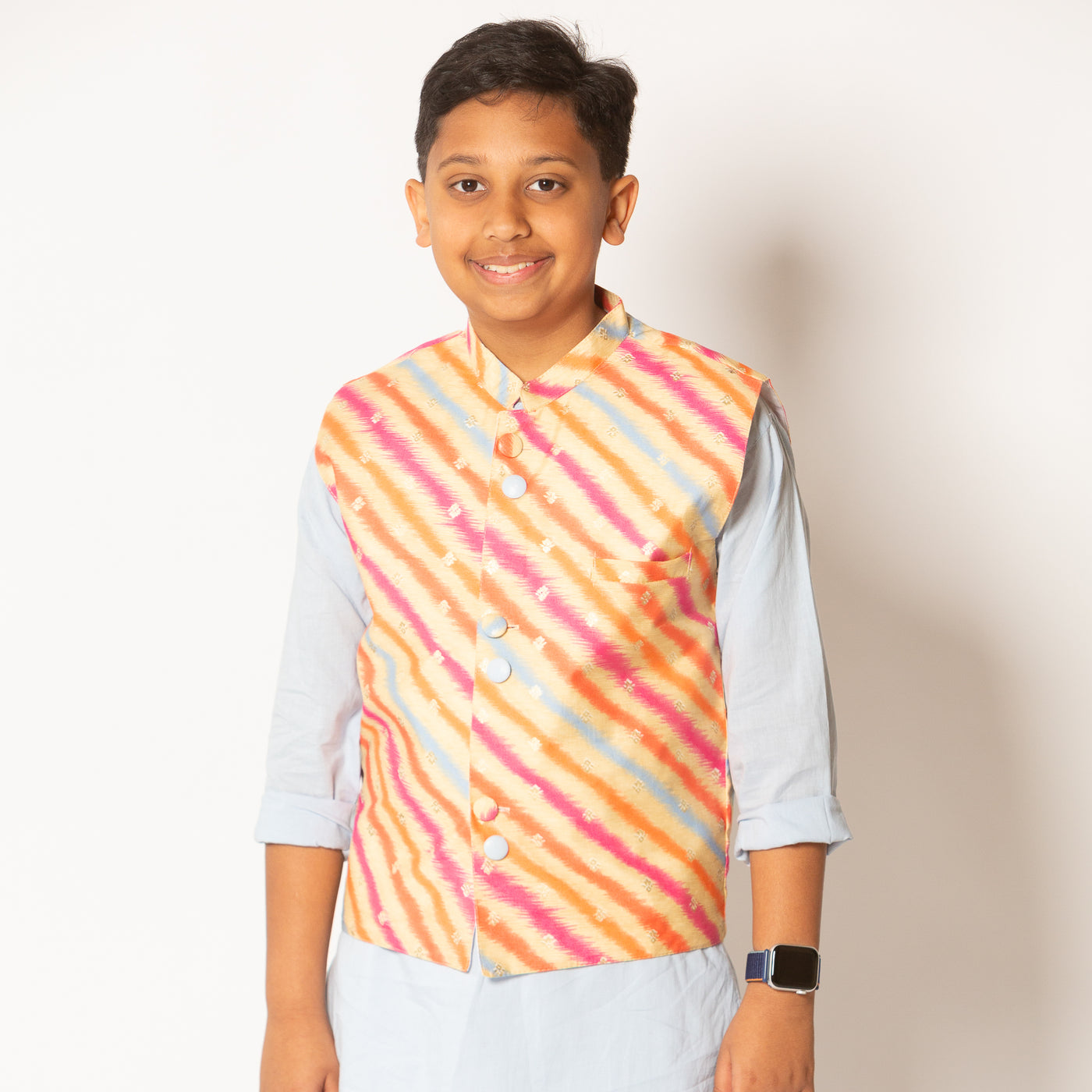 Suraj - Boys Kurta Pajama Set with Leheriya Style Multicolor Vest