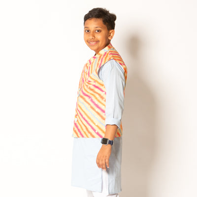 Suraj - Boys Kurta Pajama Set with Leheriya Style Multicolor Vest