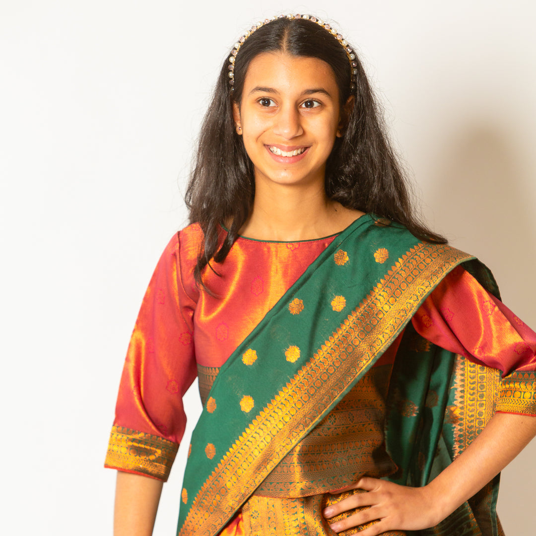 Thanvi Girls Pattu Half Saree in Rust Orange – Aarika's Closet