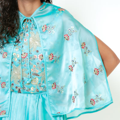 Yashi - Aqua Blue Girls Lehenga with Cape