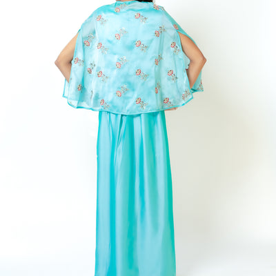 Yashi - Aqua Blue Girls Lehenga with Cape