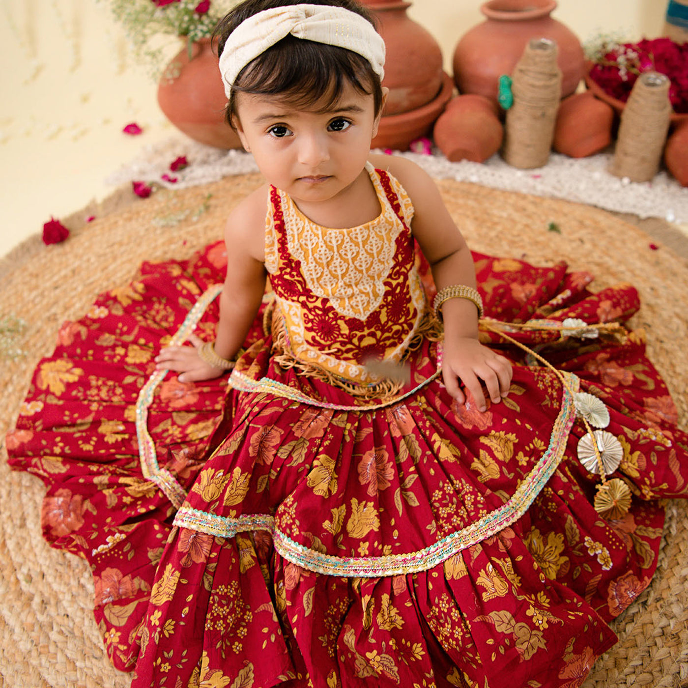 ZIYA - Wedding Vibe Frilled Red Chaniya Choli for Girls