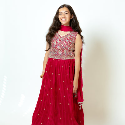 Zarna - Girls Red Lehenga Choli