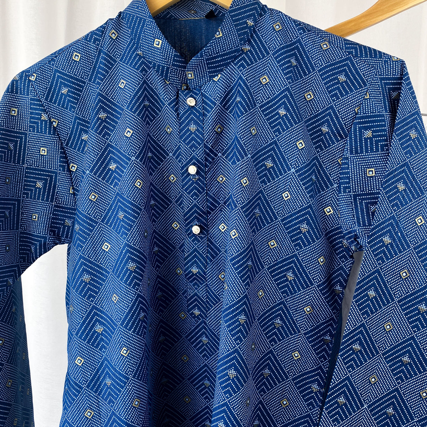 ANSH - Printed Blue Cotton Kurta Pajama