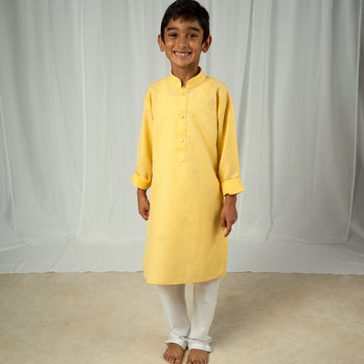 AVI - Plain Yellow Cotton Kurta Pajama