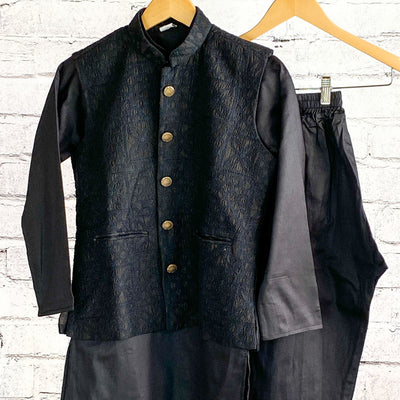 DAKSH - Black  Kurta Pajama for Boys  with Embroidered Vest