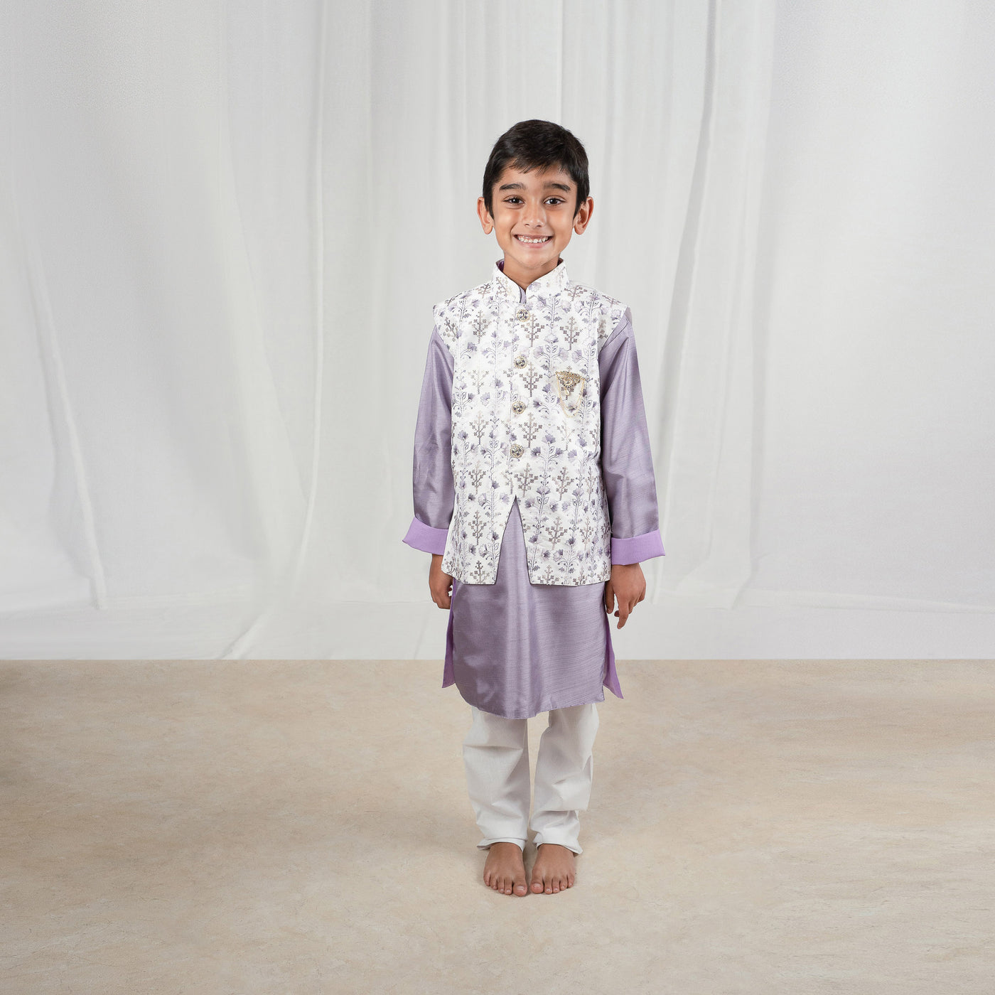 DEVYN - Lavender Silk Kurta Pajama Set with Vest