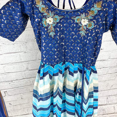 DIYA - Midnight Blue Leheriya Print Girls Gown