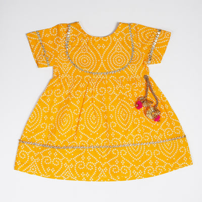 DOLLY - Yellow Bandhani Toddler Girls Dress