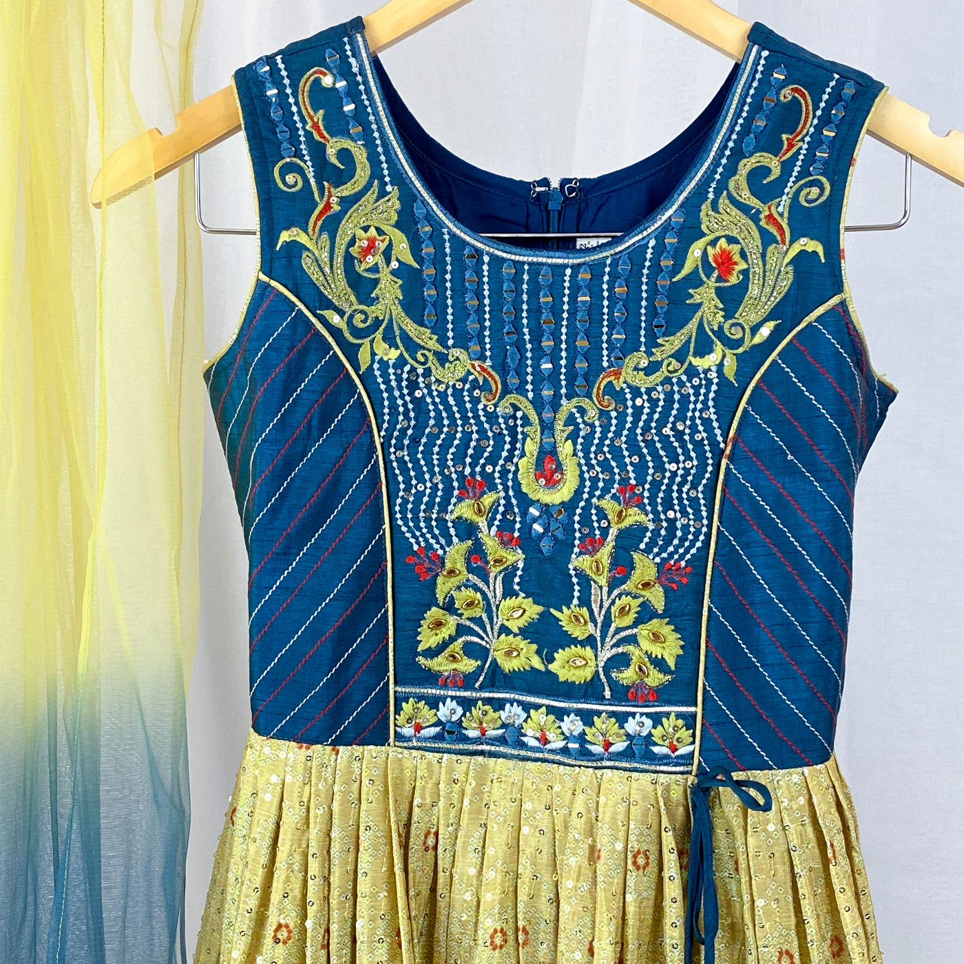 ESHANA - Blue and Yellow Green Ombré Girls Gown