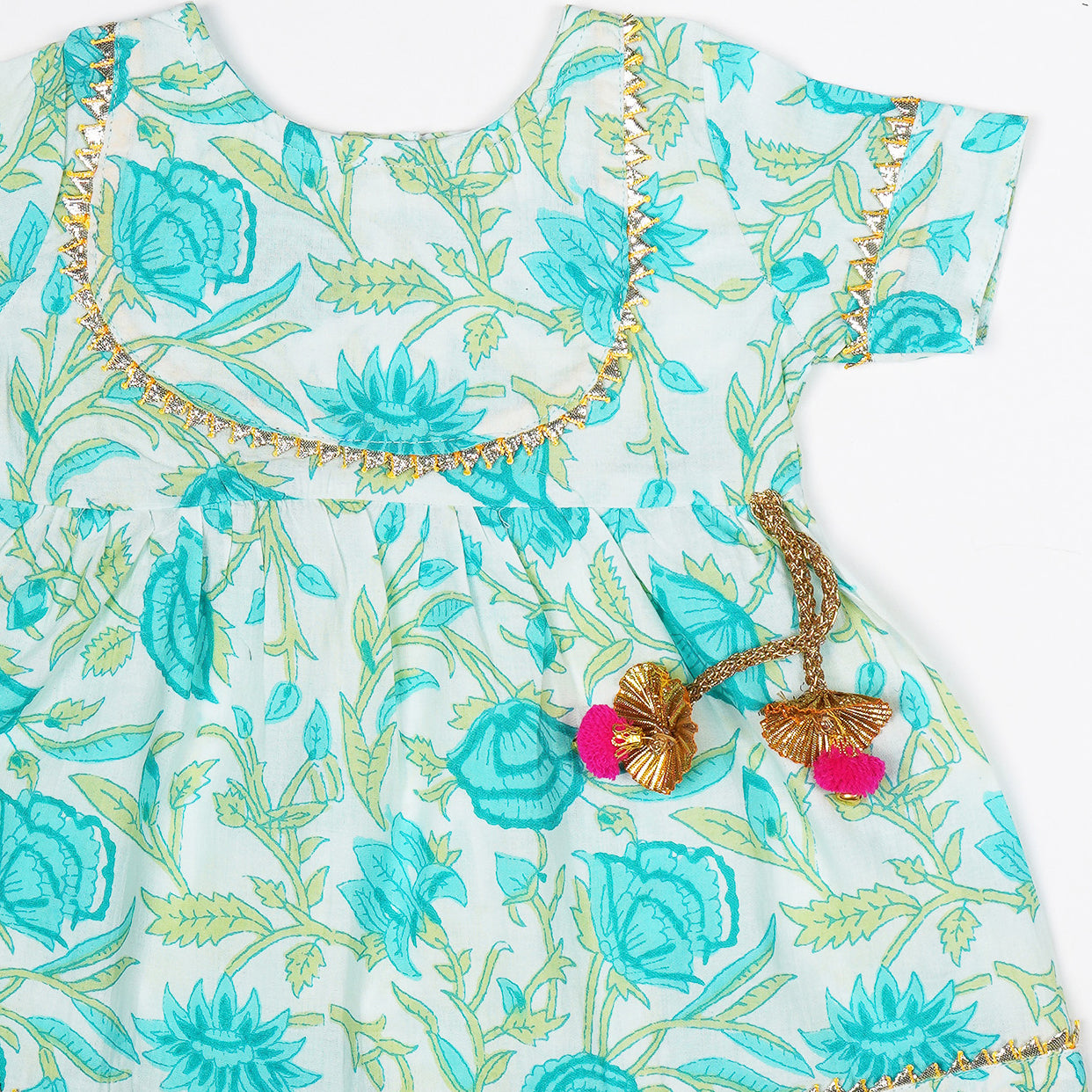 GUDIYA - Aqua Blue Floral Toddler Girls Dress