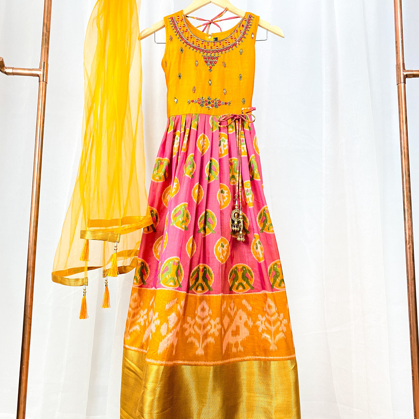 JANYA - Orange and Pink Patola Print Gown
