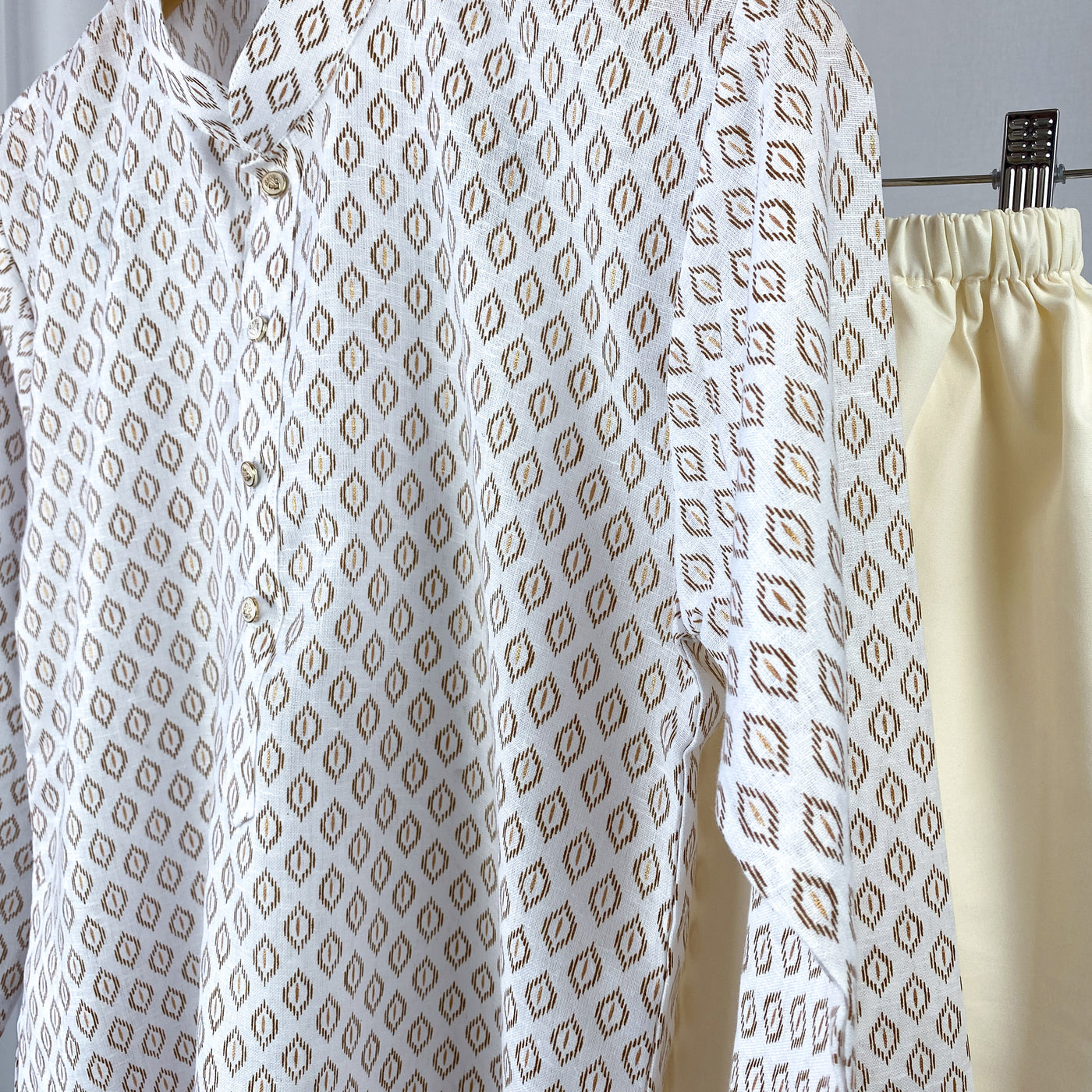 JATIN - Printed White and Brown Cotton Kurta Pajama