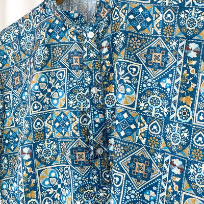 JEET - Teal Blue Print Cotton Kurta Pajama