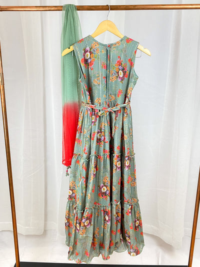 KAJAL - Sage Green Girls Floral Gown