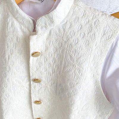 LAKSH - White  Kurta Pajama for Boys with Embroidered Vest