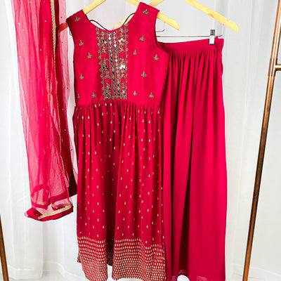 MAHIRA - Rose Red Palazzo Suit