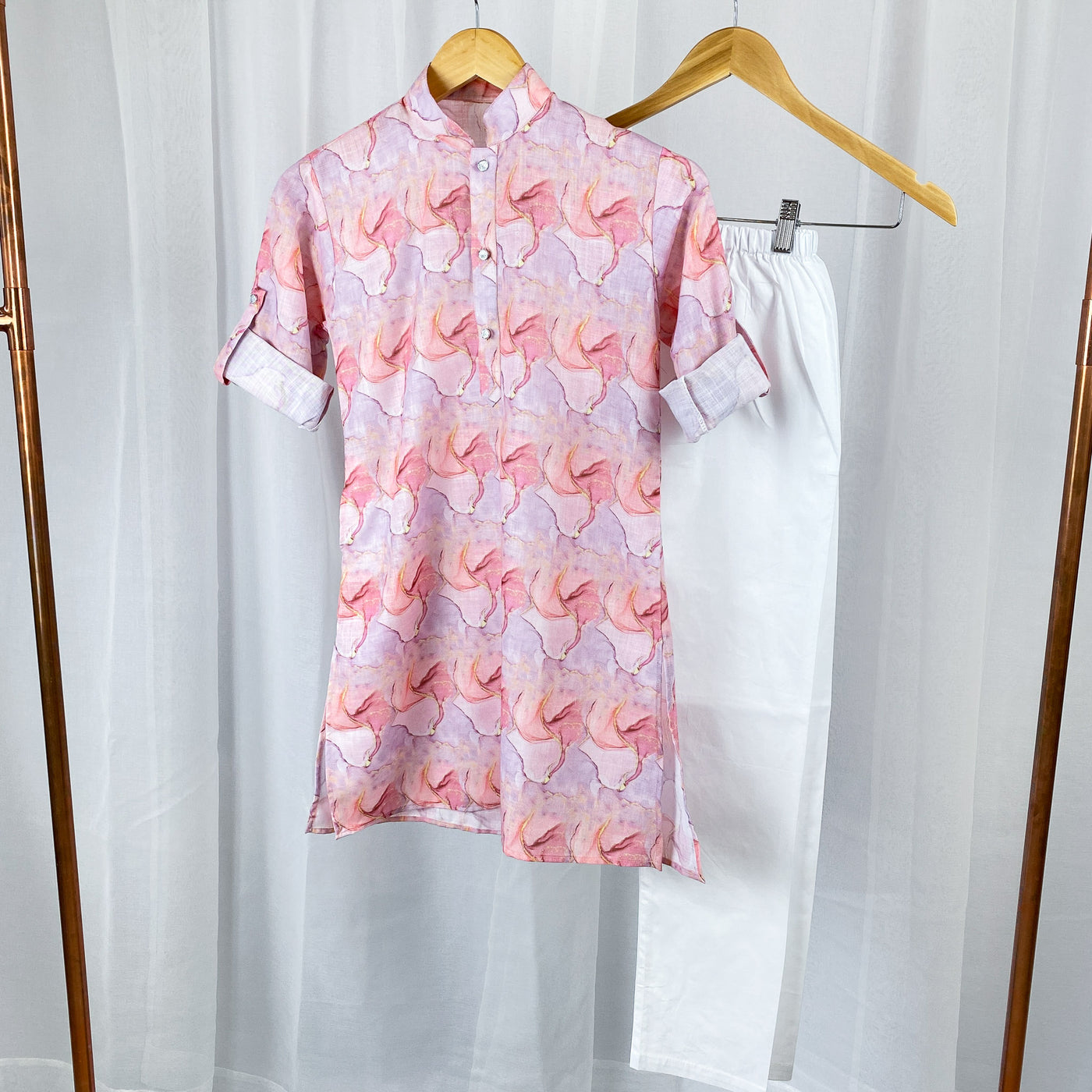 NIAM - Pink Marble Print Kurta Pajama
