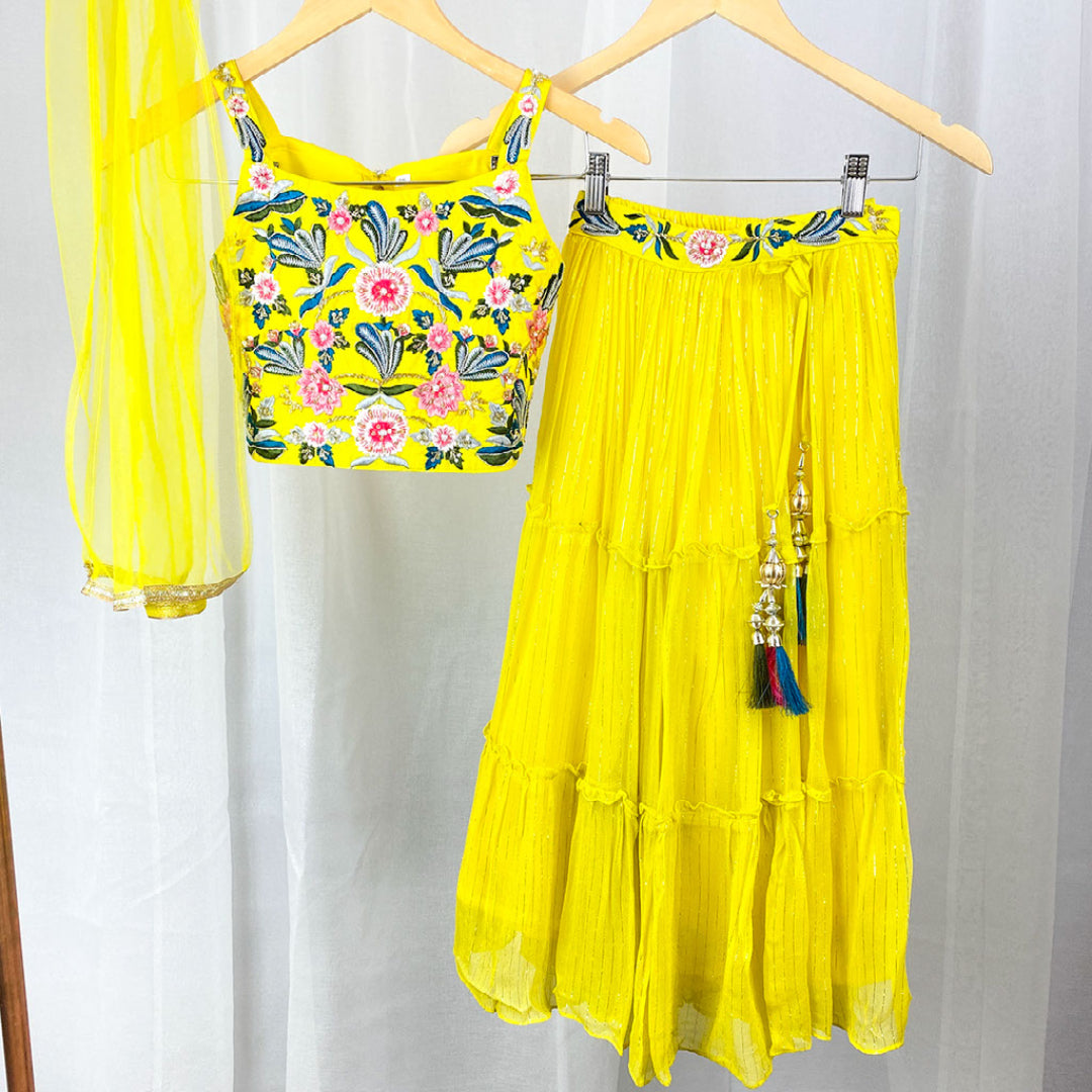 NILA - Bright Yellow Floral Toddler Lehenga Set