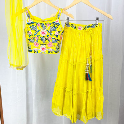 NILA - Bright Yellow Floral Toddler Lehenga Set