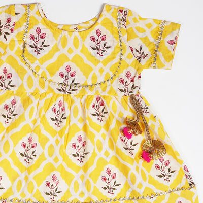 PIKU - Yellow Floral Print Toddler Girls Dress
