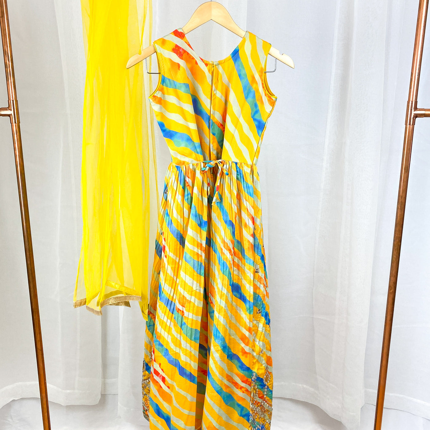 RIDHI - Yellow Leheriya Print Girls Gown