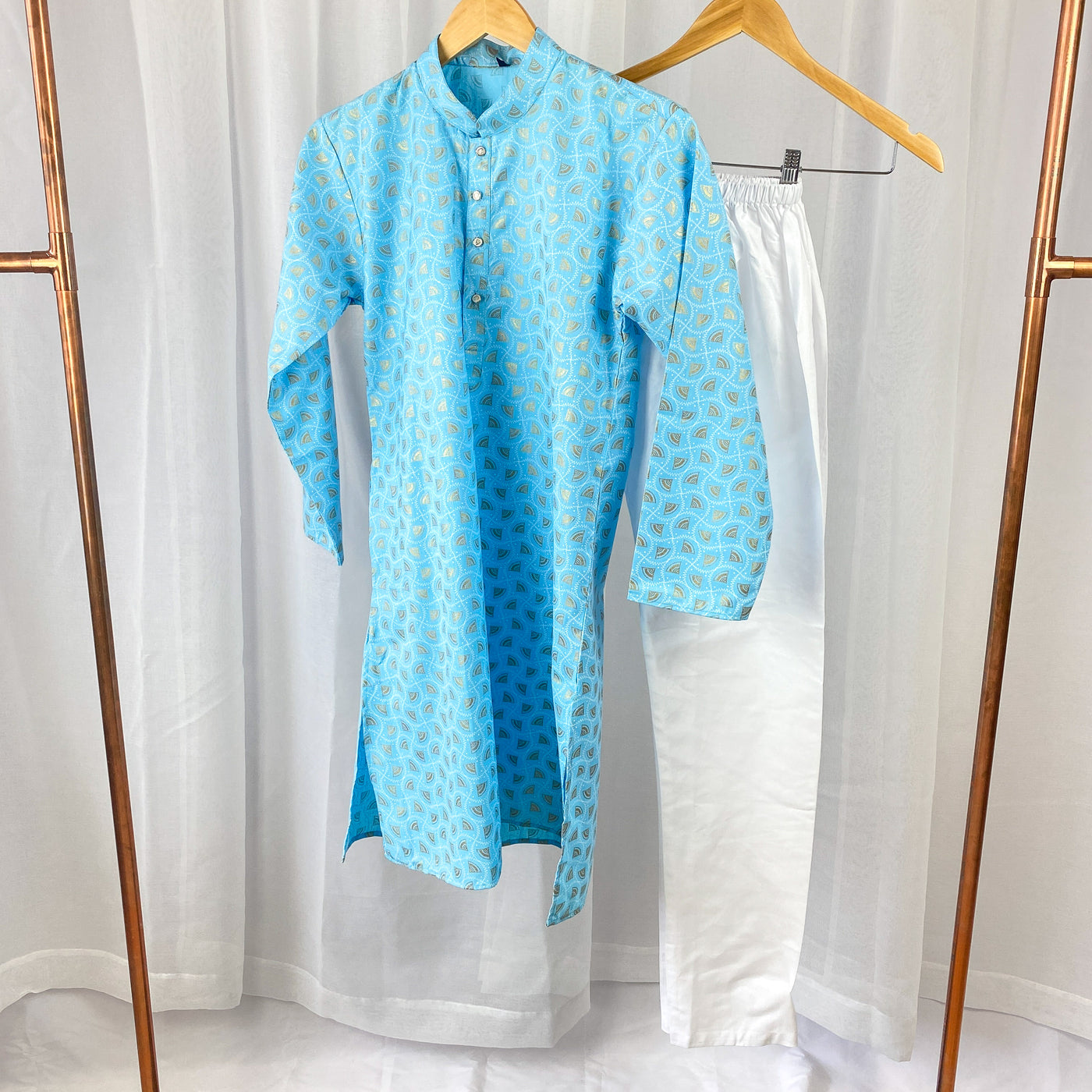 RISHI - Printed Baby Blue Cotton Kurta Pajama