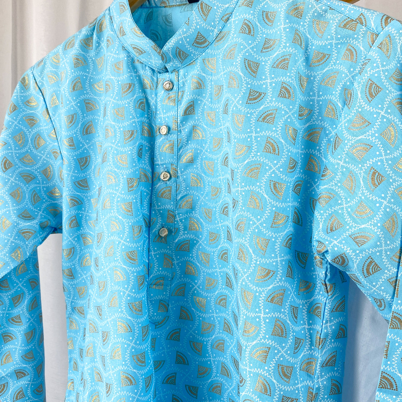 RISHI - Printed Baby Blue Cotton Kurta Pajama