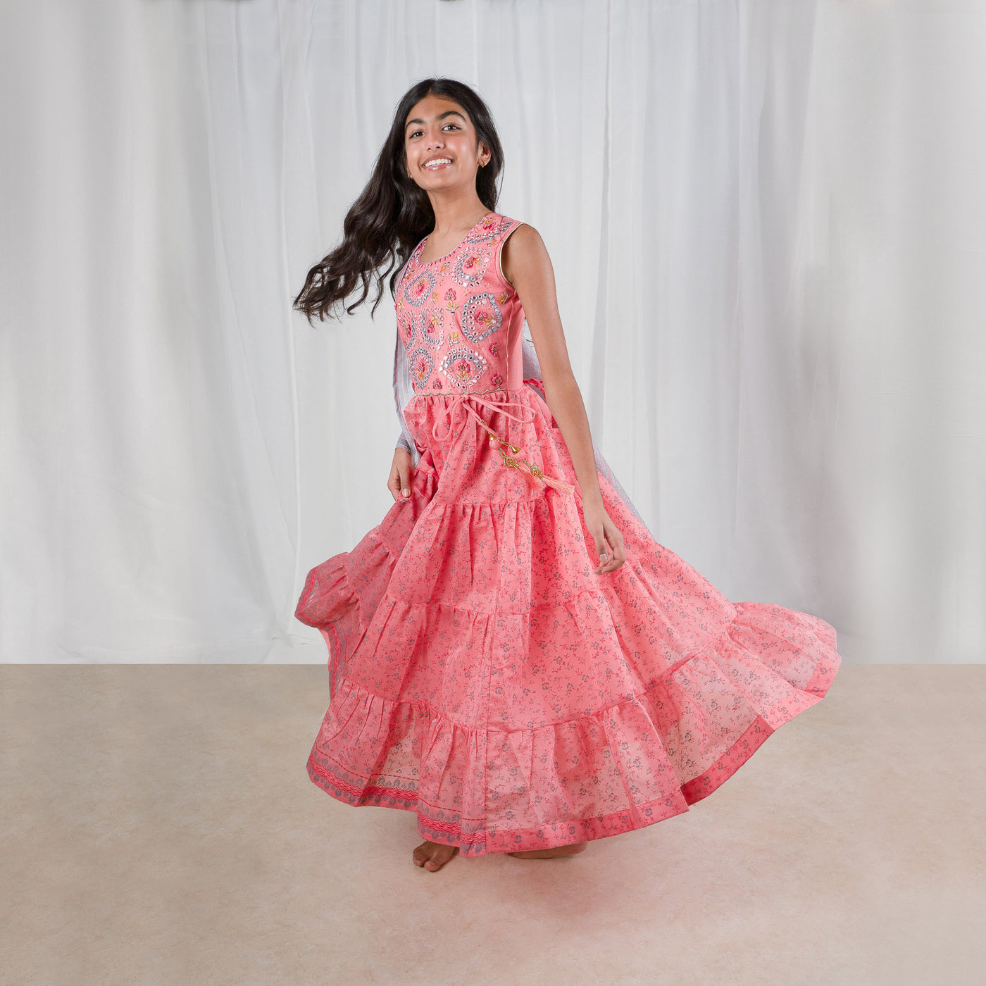 SARA - Rose Pink Floral Girls Gown