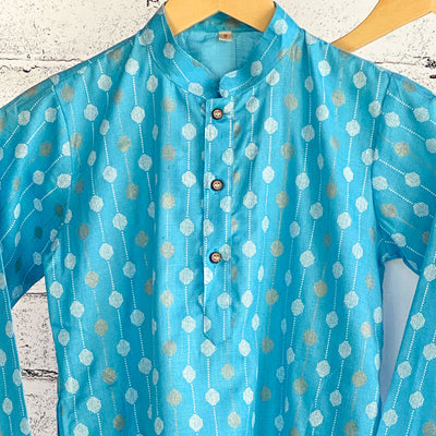 SIDDH - Aqua Blue Cotton Kurta Pajama with Print