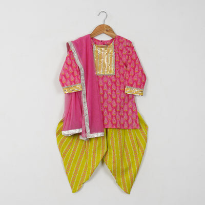 SIDDHI - Girls Green and Pink Dhoti Suit