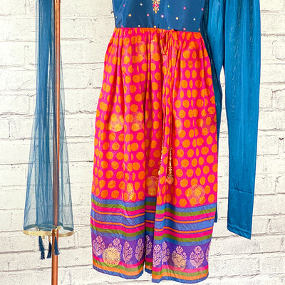 SUHANI - Girls Patola Print Gown with Polka Dot Print