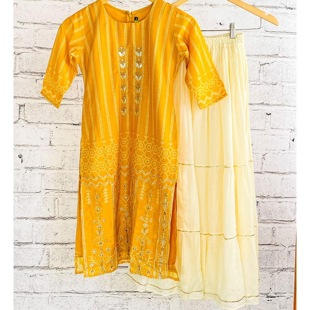 SWARA - Yellow Bandhani Kurti and Skirt Set