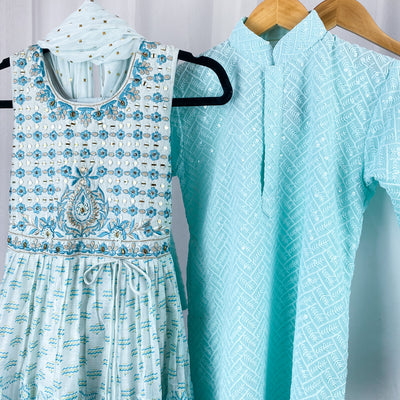 Sibling Set - Baby Blue Coordinated Kurta Pajama and Gown