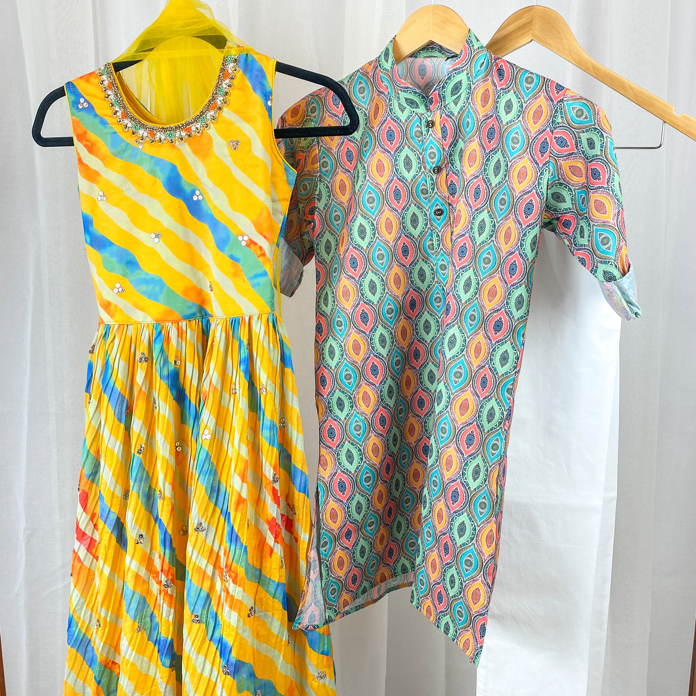 Sibling Set - Multicolor Coordinated Kurta Pajama and Gown