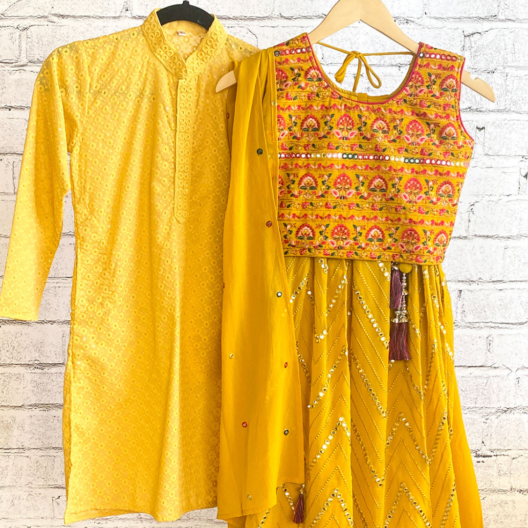 Sibling Set - Yellow Embroidered Coordinated Set