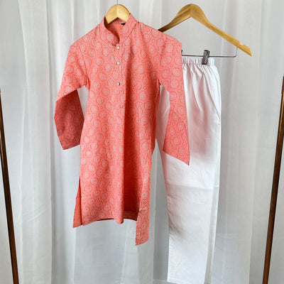 VYOM - Printed Peach Cotton Kurta Pajama