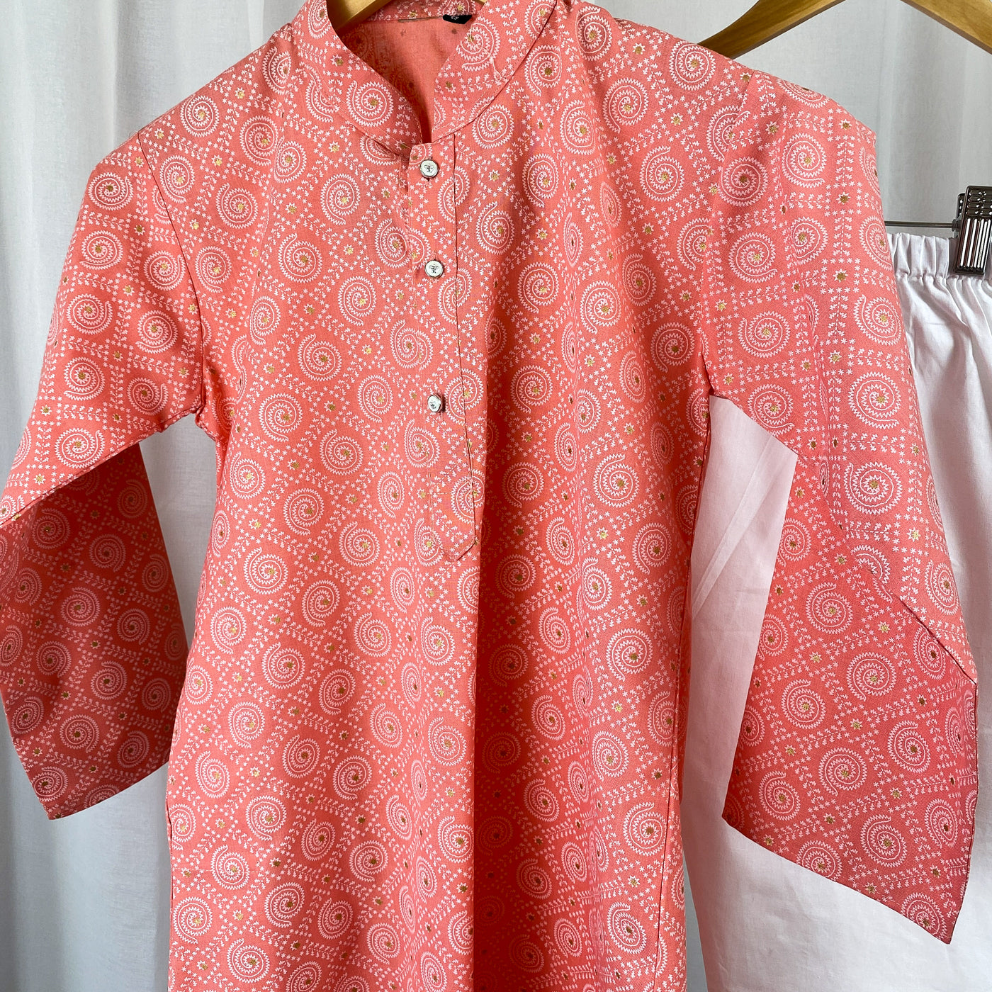 VYOM - Printed Peach Cotton Kurta Pajama