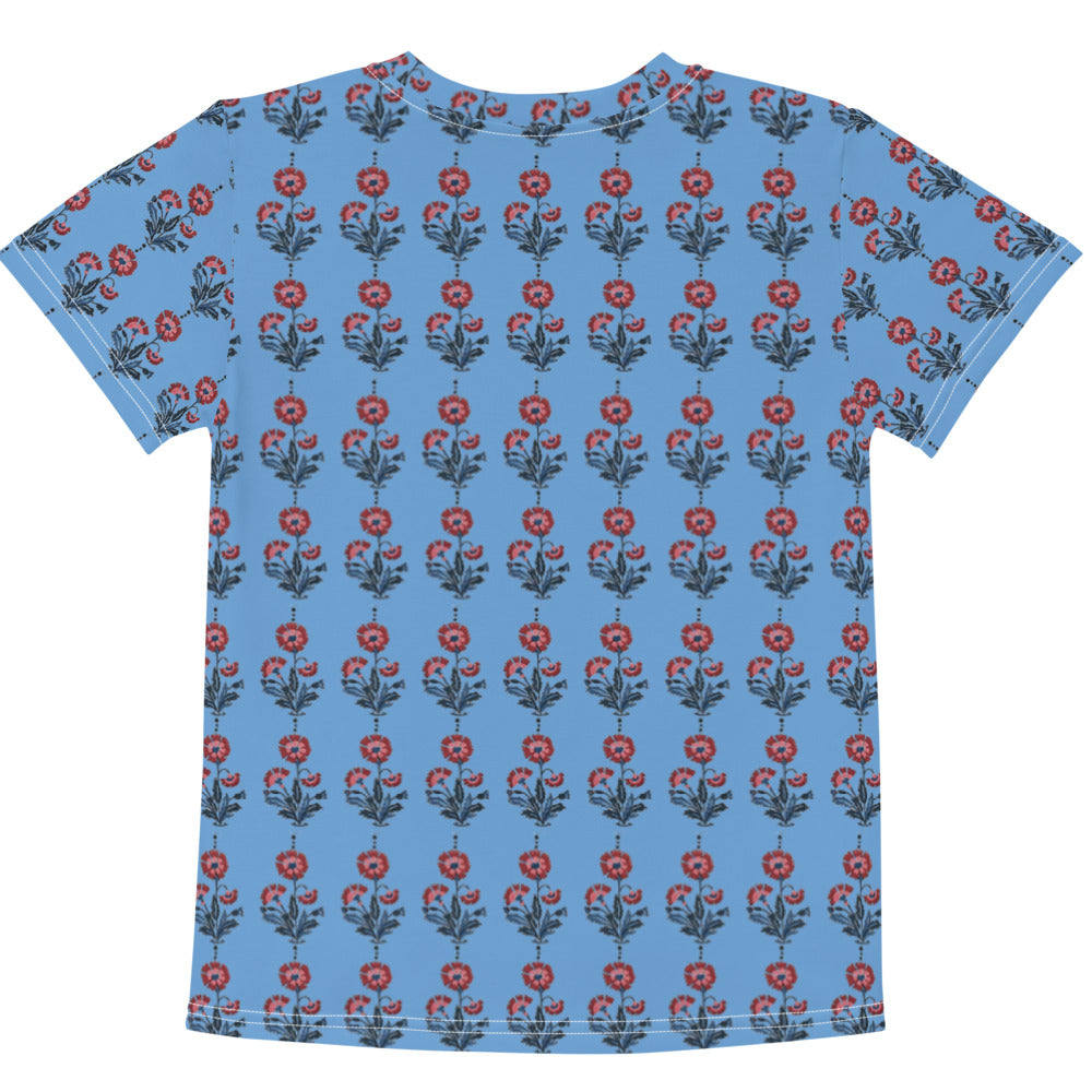 RED AND BLUE FLORAL BLOCK PRINT STYLE TODDLER T-SHIRT